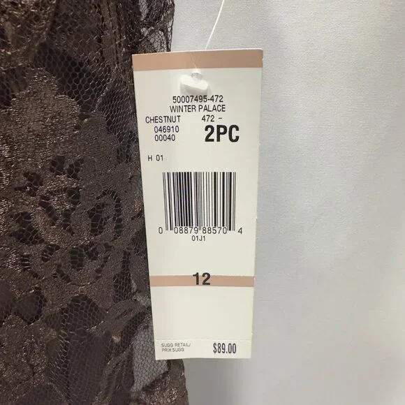 Jones New York Collection sz12 Manderin Banded Collar Lace Top Silk Cami Ruffled - Picture 3 of 16